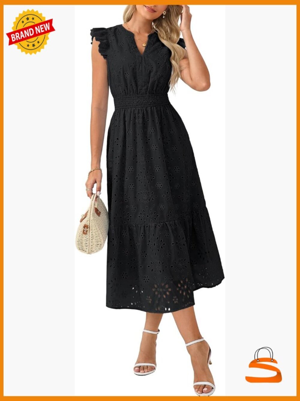 Boho Maxi Dress with Pockets Flutter Sleeves Smocked Waist